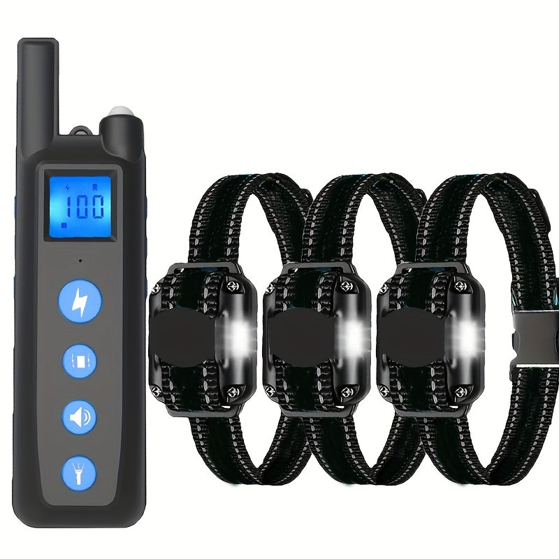 Dog Training Collar Set 3000ft with Remote, Adjustable Nylon Strap, Beep, Vibration, Static Stimulation and Light, 1 to 3 Collar Options