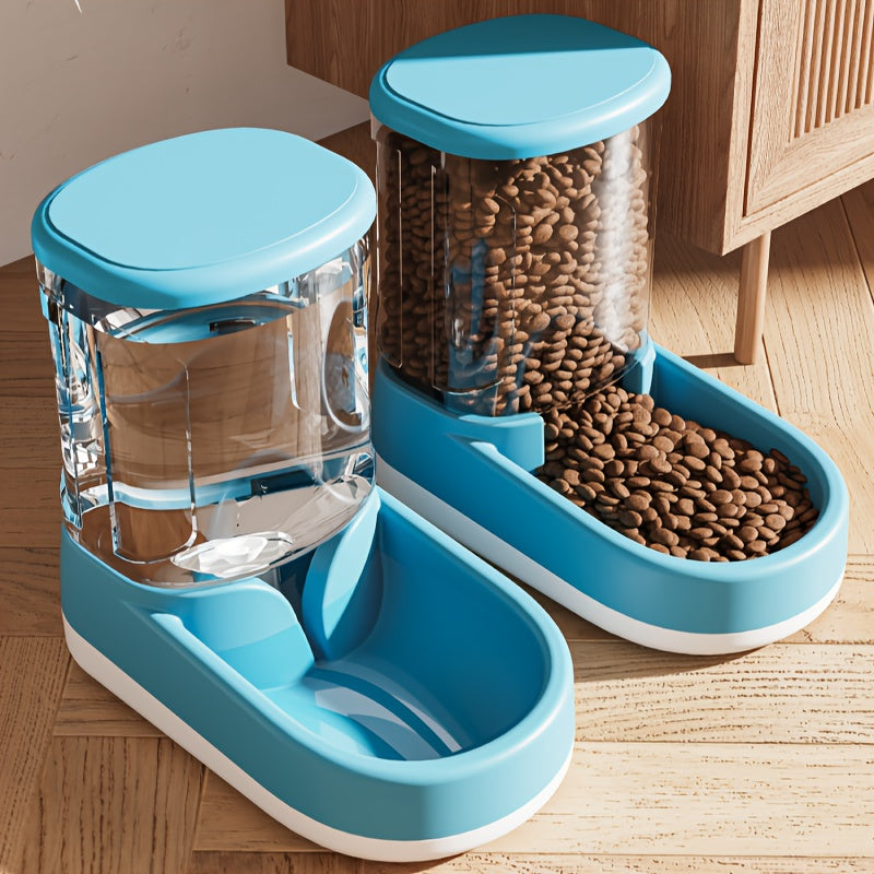 Automatic Dog Feeder and Waterer Set, 2-Piece Plastic Gravity Food and Water Dispensers with Clear Reservoirs for Small, Medium and Large Dogs