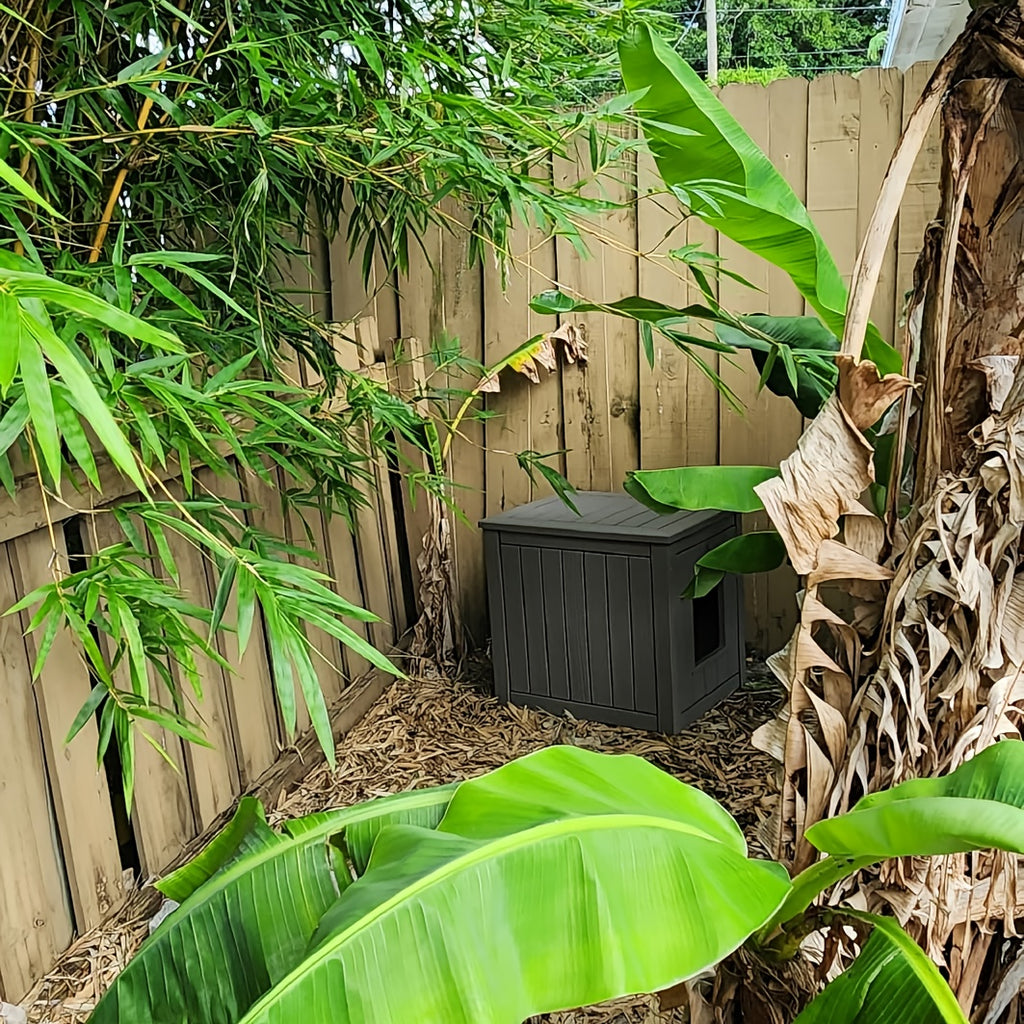 Pet House with Ventilation Windows, Easy-Assemble Resin Resting Shelter in Black or Light Brown for Indoor and Sheltered Outdoor Placement
