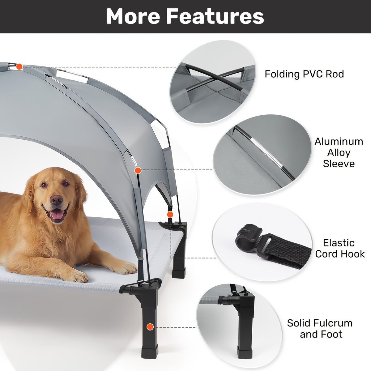 Dog Cot with Canopy, Elevated Outdoor Dog Bed with Removable Shade and Adjustable Non-Slip Feet for Large Dogs, Camping and Indoor Rest