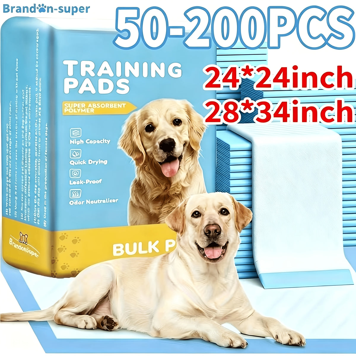 Absorbent Dog Potty Pads for Home, Travel and Camping, 101 or 200 Count Puppy Training Pad Options with Protective Backing for Daily Cleanup