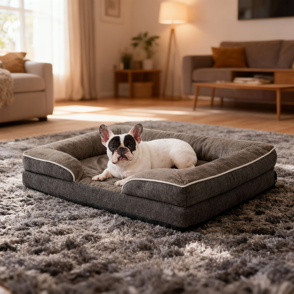 Egg Crate Foam Dog Bed with Removable Washable Cover, Orthopedic Pet Cushion for Small to Large Dogs, Gray Brown and Blue Options in XS to L