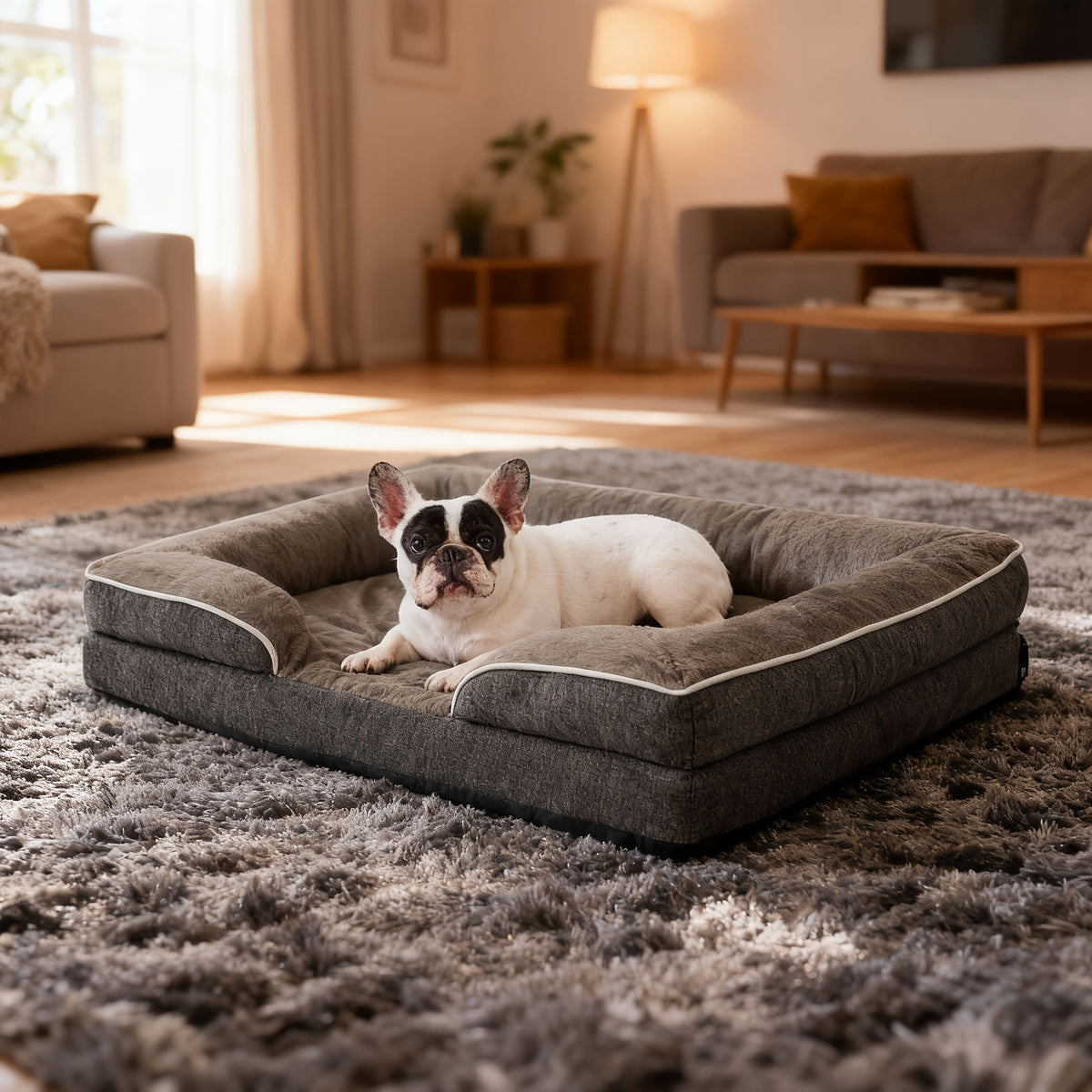Egg Crate Foam Dog Bed with Removable Washable Cover, Orthopedic Pet Cushion for Small to Large Dogs, Gray Brown and Blue Options in XS to L