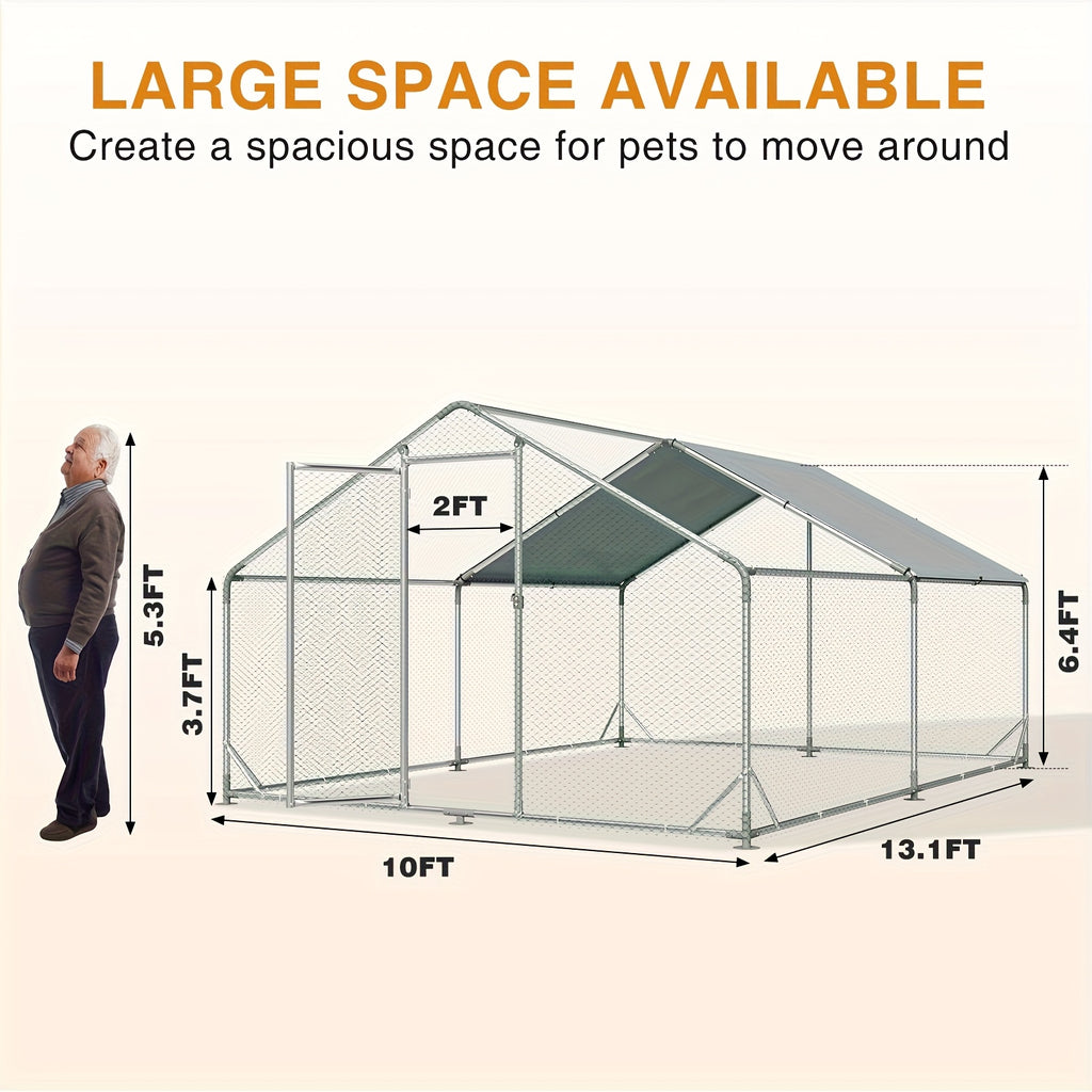 Chicken Coop with Winter Wrap Cover, Walk-In Galvanized Metal Poultry Run with Lockable Door for Backyard Hens and Ducks, White Size Options