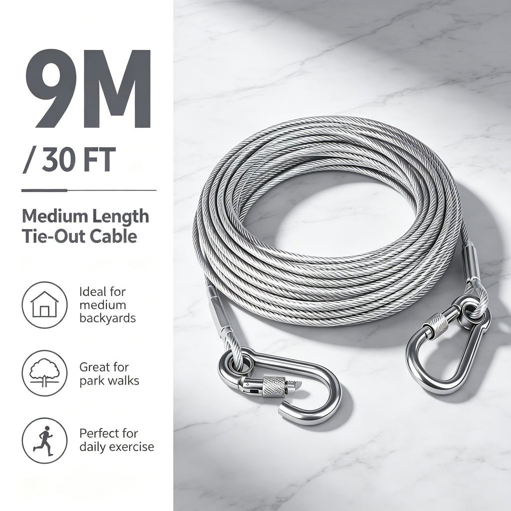 Reflective Dog Tie Out Rope with Stainless Steel Swivel Spring Hook, Outdoor Yard and Camping Lead for Supervised Use, Two Listed Length Options