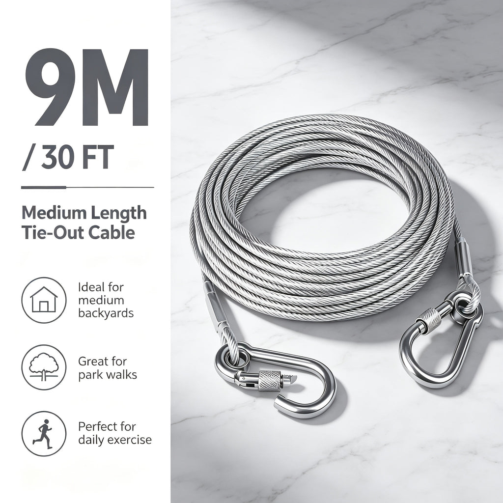 Reflective Dog Tie Out Rope with Stainless Steel Swivel Spring Hook, Outdoor Yard and Camping Lead for Supervised Use, Two Listed Length Options