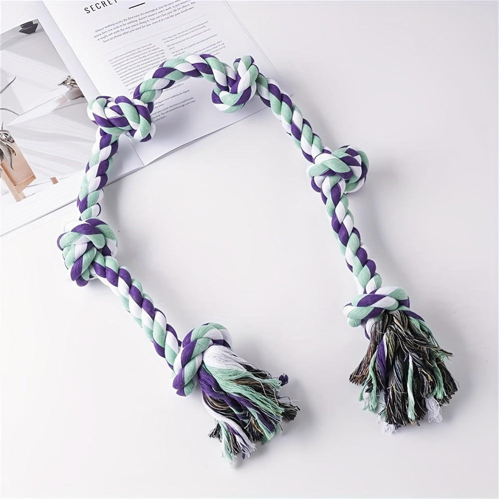72 Inch Dog Tug Rope Toy with 5 Knots, Colorful Washable Cotton Rope for Supervised Tug of War, Fetch and Interactive Play, Single Piece