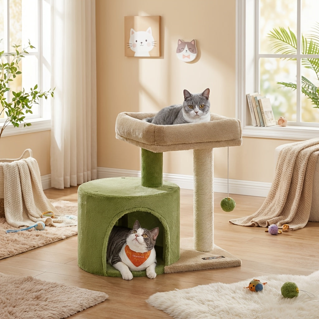 Cat Tree with Soft Padded Perch and Plush Condo, Multi-Level Indoor Cat Tower with Sisal Scratching Posts for Kittens and Cats, Four Colors