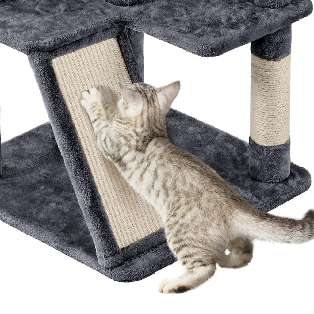 Cat Tree 57 Inch with Two Condos, Plush Multi-Level Indoor Kitten Tower with Round Platform, Ladder and Dangling Ball for Small Cats
