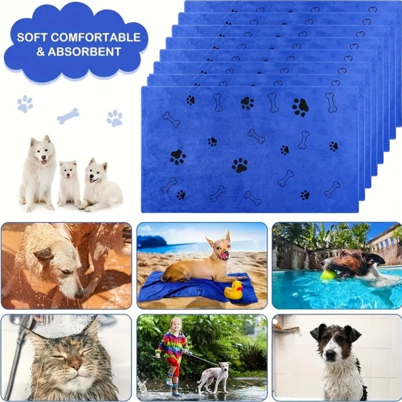 Dog and Cat Drying Towel, Blue Microfiber Pet Bath Towel with Absorbent Quick-Drying Fabric, Low-Lint Medium Size for Everyday Grooming, 1pc