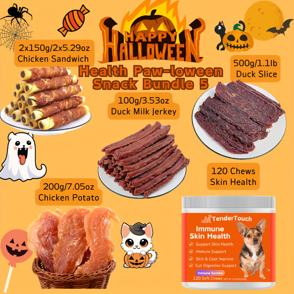 Halloween Dog Treat Bundle 1100g, Paw-loween Chicken and Duck Snack Assortments with Eight Bundle Options for Seasonal Gifts and Supervised Rewards
