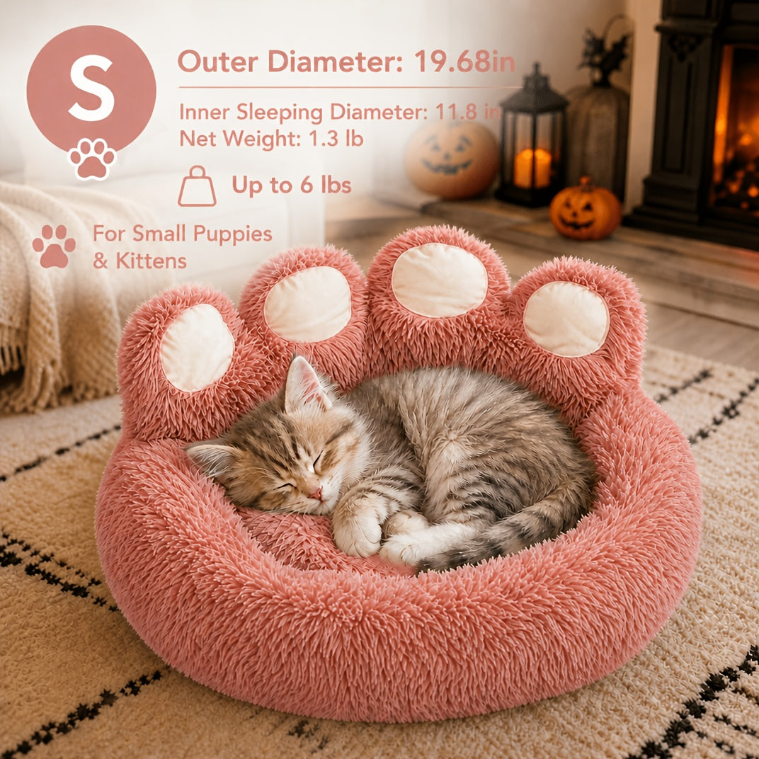 Bear Paw Dog Bed with Plush Raised Sides, Soft Cozy Cat Sleeping Cushion for Indoor Naps, Five Color Options and Six Sizes