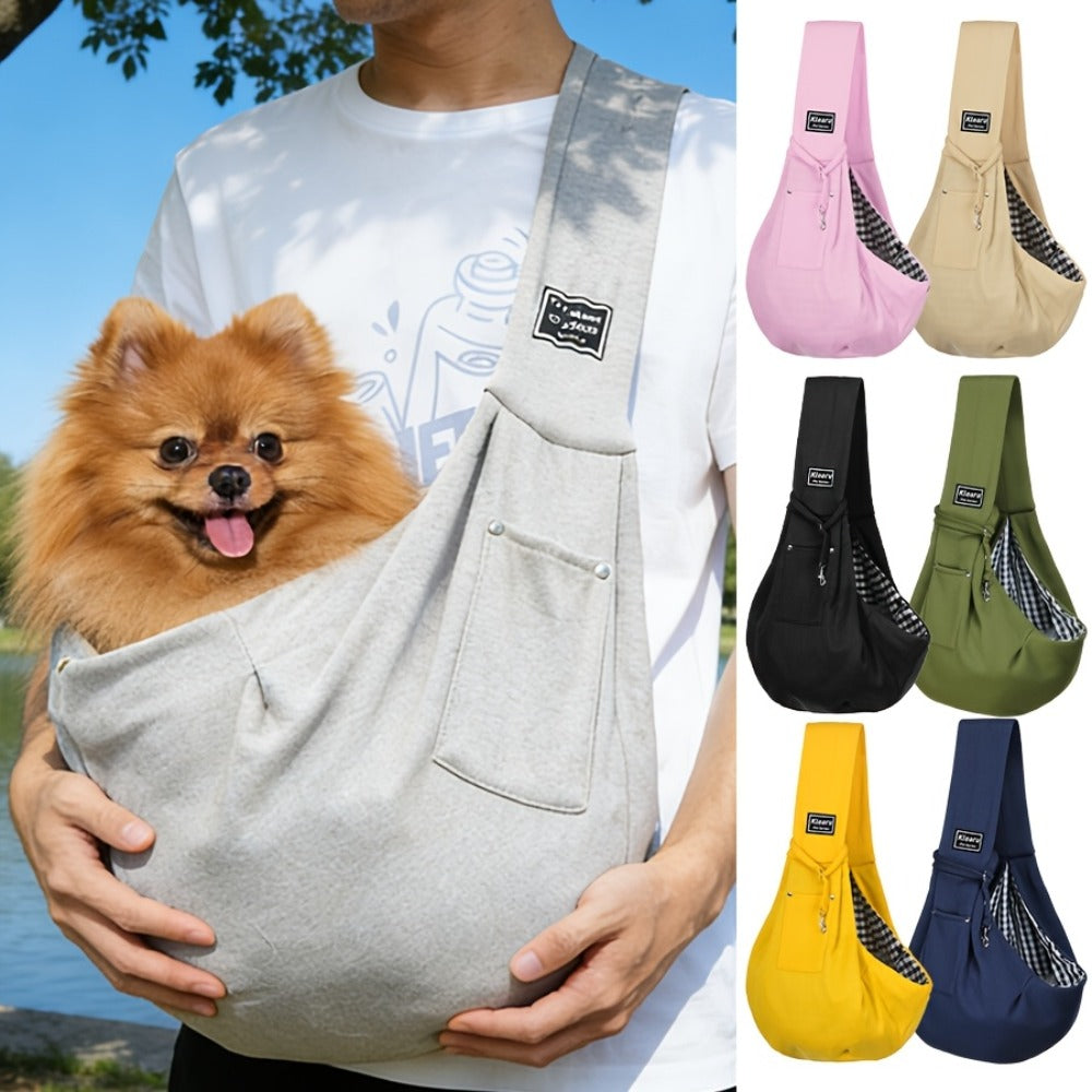 Crossbody Pet Carrier Sling for Dogs and Cats, Lightweight Breathable Foldable Travel Bag with 15 Poop Bags and Dispenser for Everyday Outings