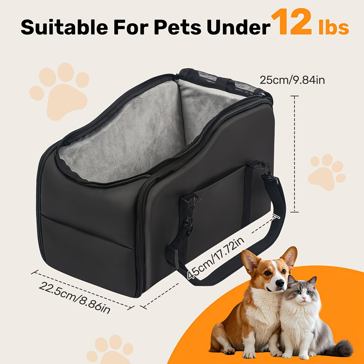 Dog Car Booster Seat for Small Dogs and Cats, Portable Center Console Pet Travel Bed with Listed Harness, Pink, Black, Gray or Green Options