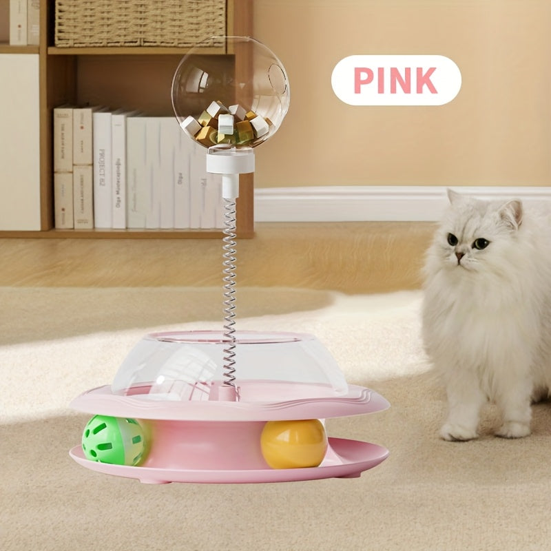 Rotating Cat Toy Wheel, Battery-Free Interactive Plastic Play Toy for Cats and Kittens, Pink or Green with Optional Teasing Feathers