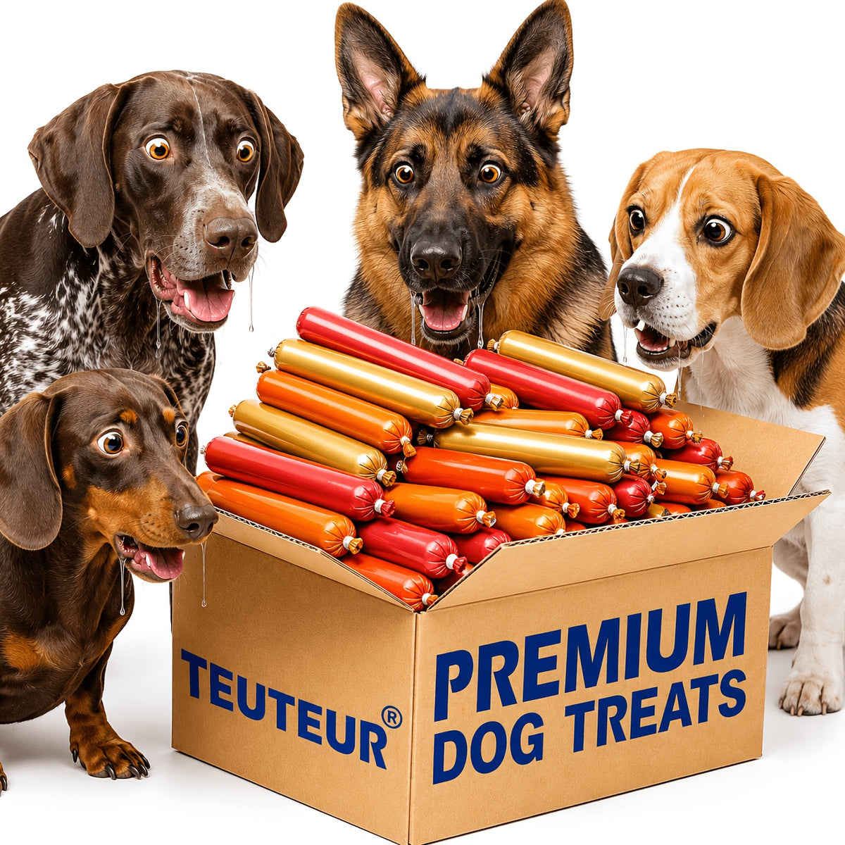 Dog Sausage Snack Packs with Chicken, Duck, Beef and Fish Flavor Options, 16 or 32 Piece Selections and 250g Pack for Everyday Training Rewards