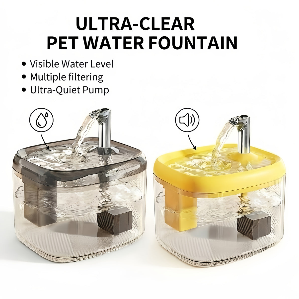 Filtered Cat Water Fountain, Ultra-Quiet USB Powered Pet Drinking Dispenser with Multi-Stage Filtration, Easy-Clean Design for Home & Travel