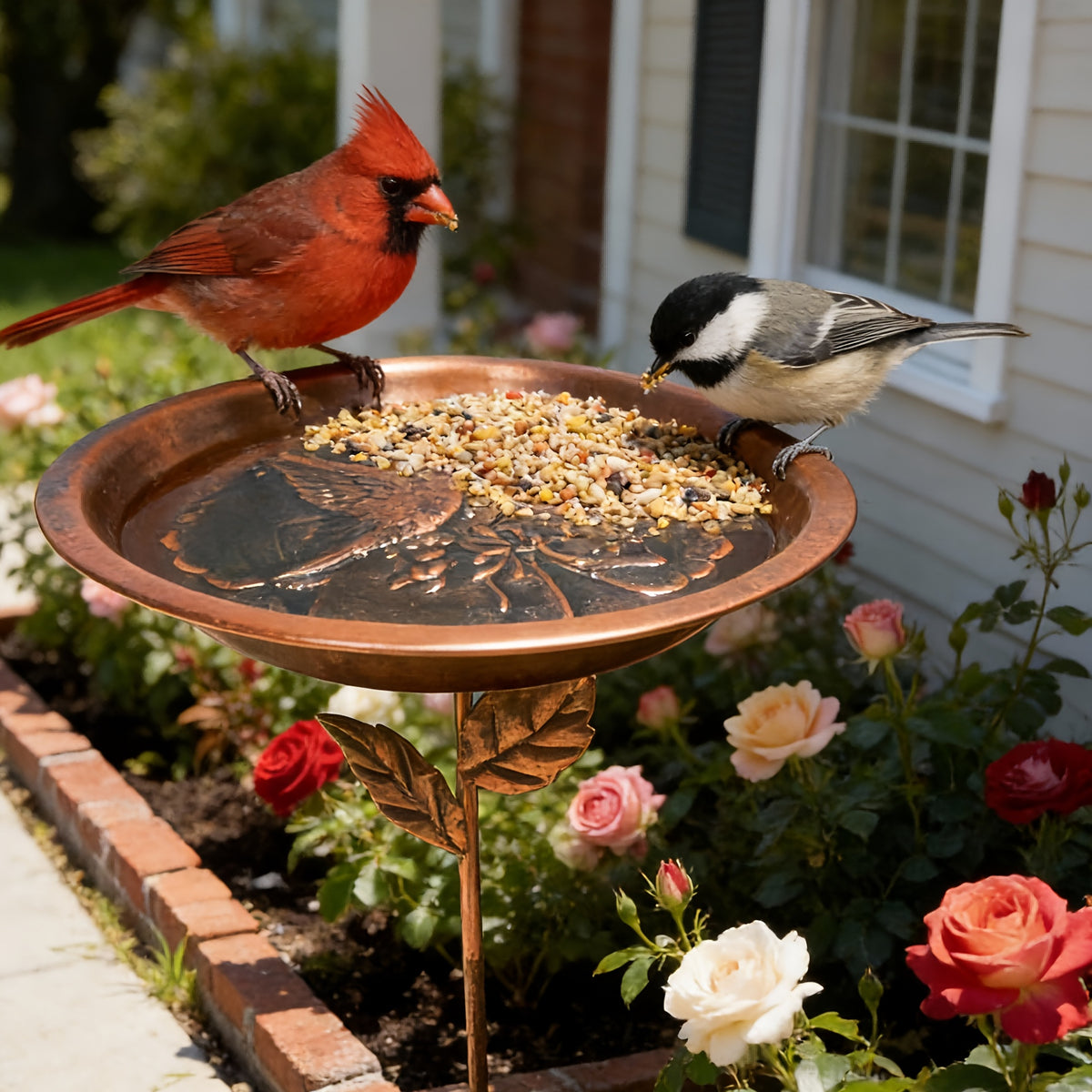 Decorative Bird Bath with Dragonfly or Butterfly Basin, Bronze-Tone Metal Garden Water Dish with Ground Stake for Outdoor Yard and Flower Bed Decor