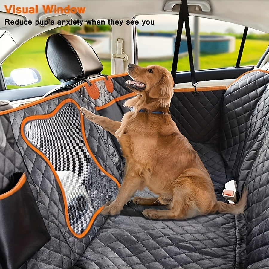 Dog Back Seat Hammock with Side Flaps, Non-Slip Car Seat Cover in Black with Orange Trim for Pet Travel, Fur and Mud Protection