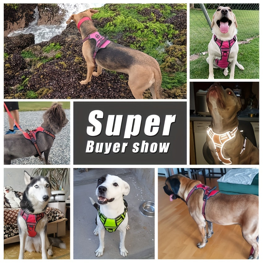 Front and Back Clip Dog Harness, Adjustable Reflective Oxford Walking Vest with Control Handle for Small, Medium and Large Dogs, XS to XL