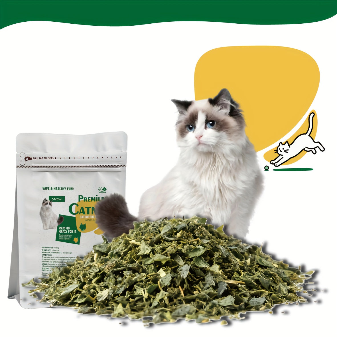 Catnip Herb Blend for Indoor Cats, Aromatic Pet Toy Refill for DIY Cat Accessories and Supervised Play, 1.1 oz, 2.2 oz or 4.4 oz Packs