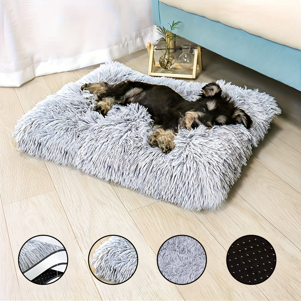 Plush Pet Bed Mat for Dogs and Cats, Light Grey Sleeping Pad in Small 11.8 x 17.7 or XL 23.6 x 35.4 Inch Sizes for Everyday Rest