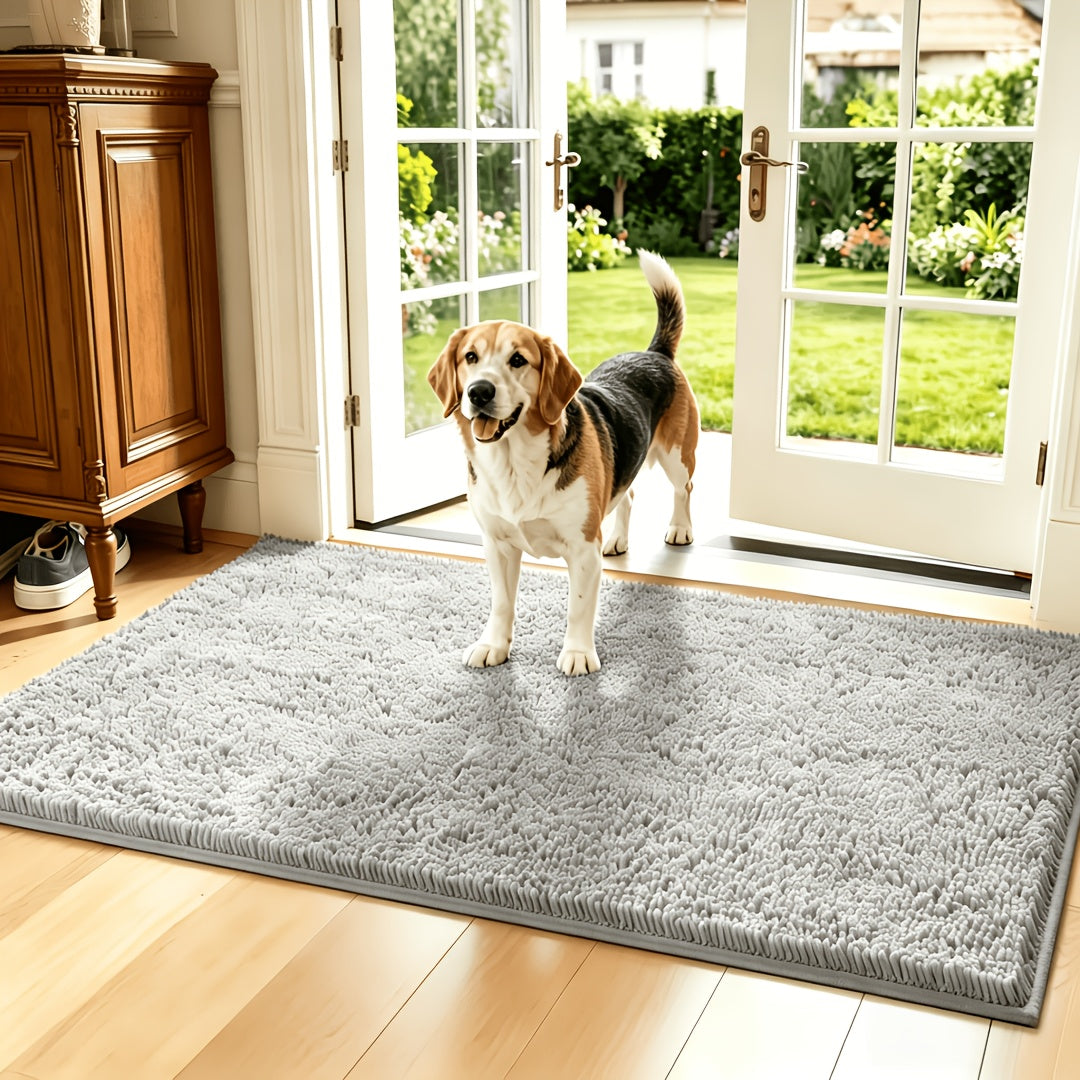 Absorbent Dog Door Mat for Muddy Paws, Machine Washable Pet Entryway Rug with Rubber Backing, Three Sizes and 12 Colors for Cat and Dog Homes
