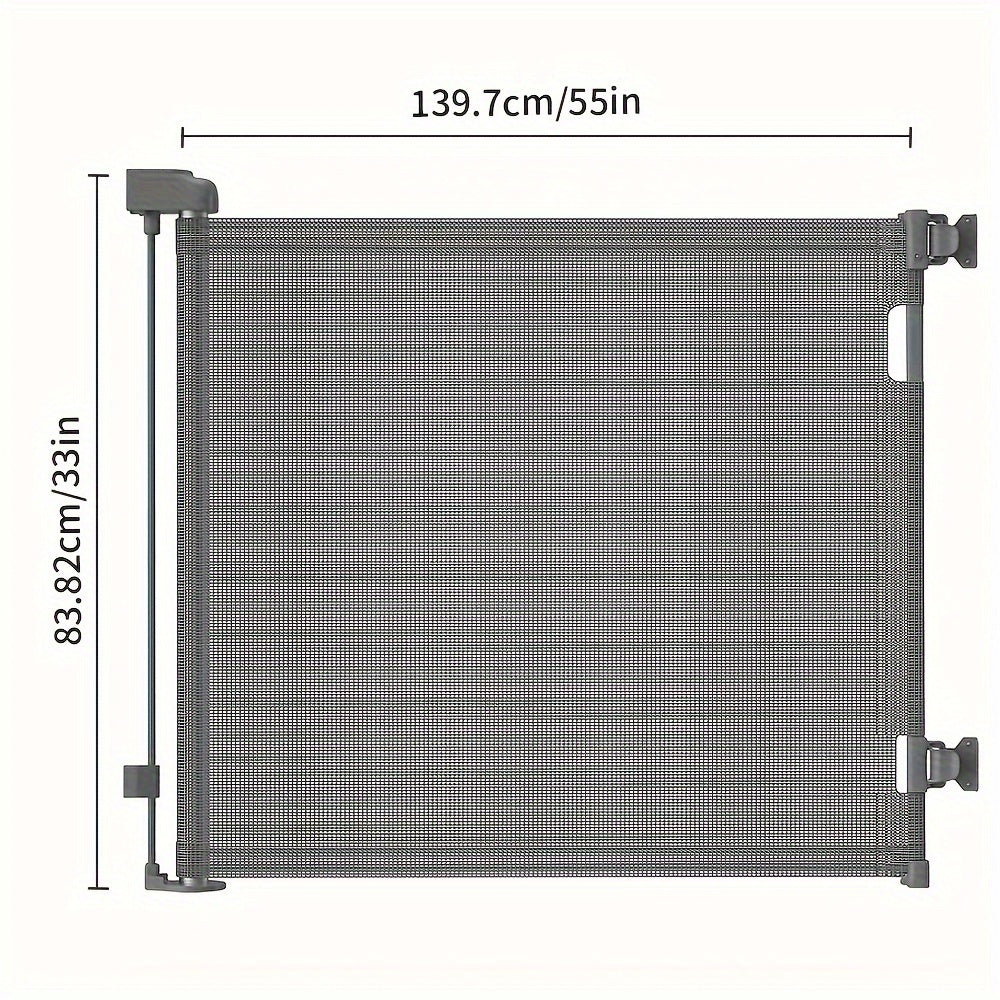 Retractable Mesh Dog Gate for Doorways and Hallways, Indoor Outdoor Pet Barrier in Black, White or Gray, Multiple Sizes up to 197 Inches Wide