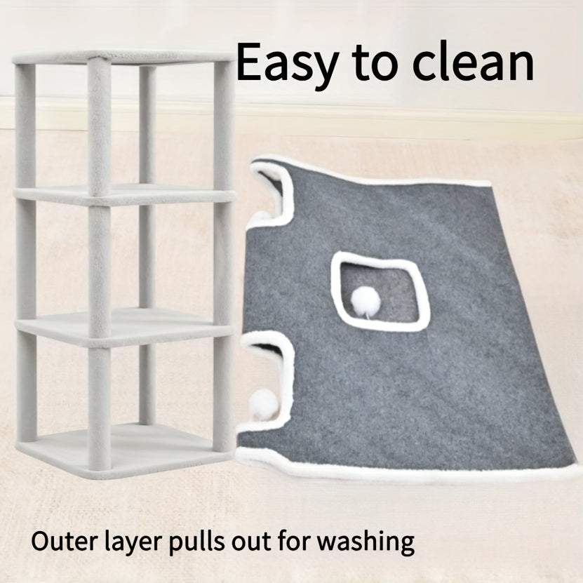 Cat Hideaway Tower with Felt Exterior and Particle Board Frame, Indoor Cat Condo Furniture in One, Three or Four Layers with Optional Bell Ball Bundles