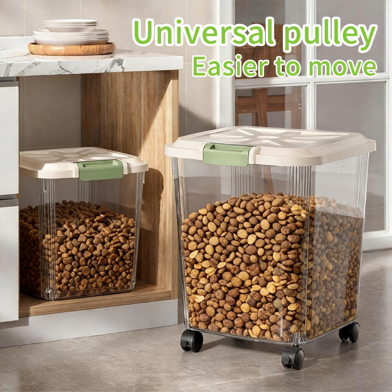 Dog Food Storage Container with Scoop and Locking Lid, 11 or 22 lb Stationary Bins and 55 lb Wheeled Option for Dry Cat Food and Pantry Organization