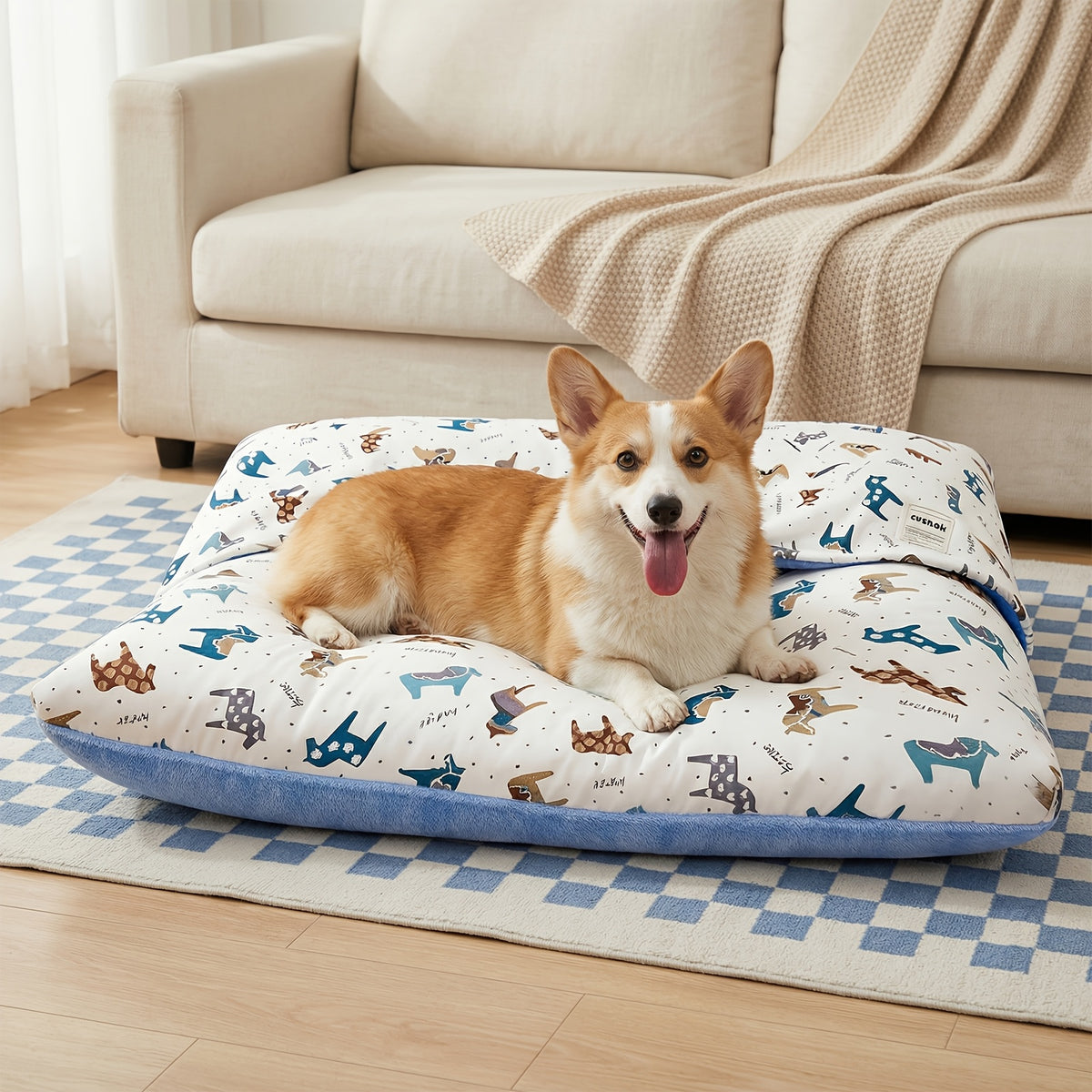 Hooded Dog Bed with Removable Washable Cover, Plush Sleeping Bag Pet Sofa for Dogs and Cats, Cozy Thickened Cushion in S to XL Sizes