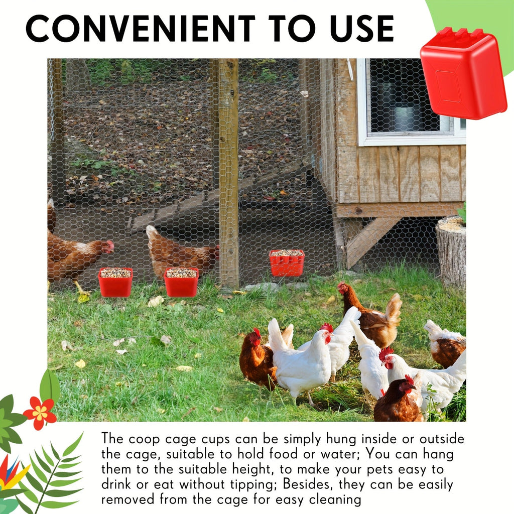 Chicken Feeder Cups 50 Pack, Red 16 Oz Hanging Cage Food and Water Bowls for Poultry, Parrots, Parakeets, Pigeons and Bunny Feeding Routines