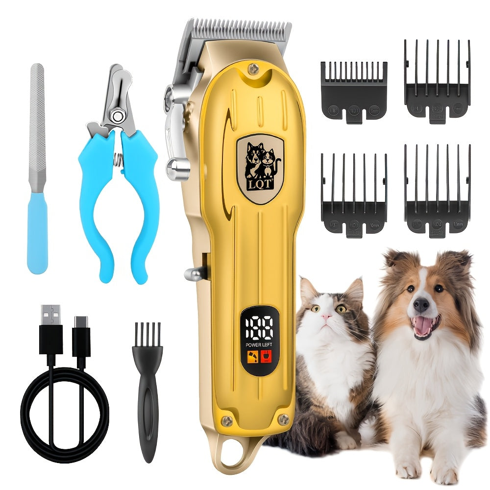 Dog Hair Clippers with Detachable Comb, Rechargeable Cordless Low-Noise Pet Shaver for Dog and Cat Grooming at Home, Five Style Options