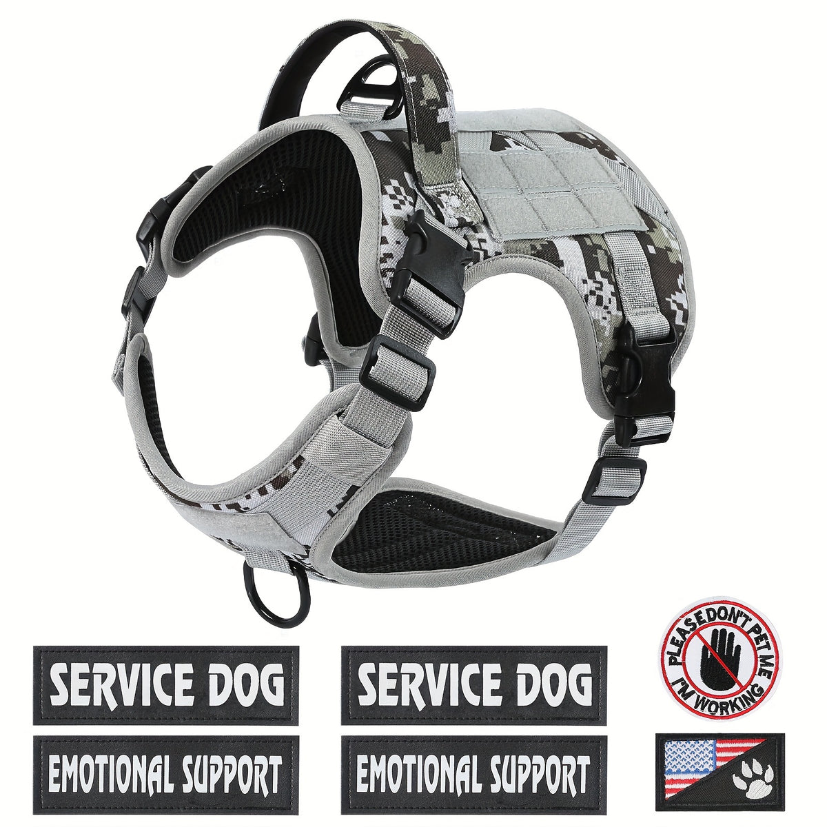 Tactical Pet Chest Harness in S, M, L and XL, Walking Gear with Black, Vibrant Blue, Khaki, Silvery Grey and Dark Pink Size-Specific Options