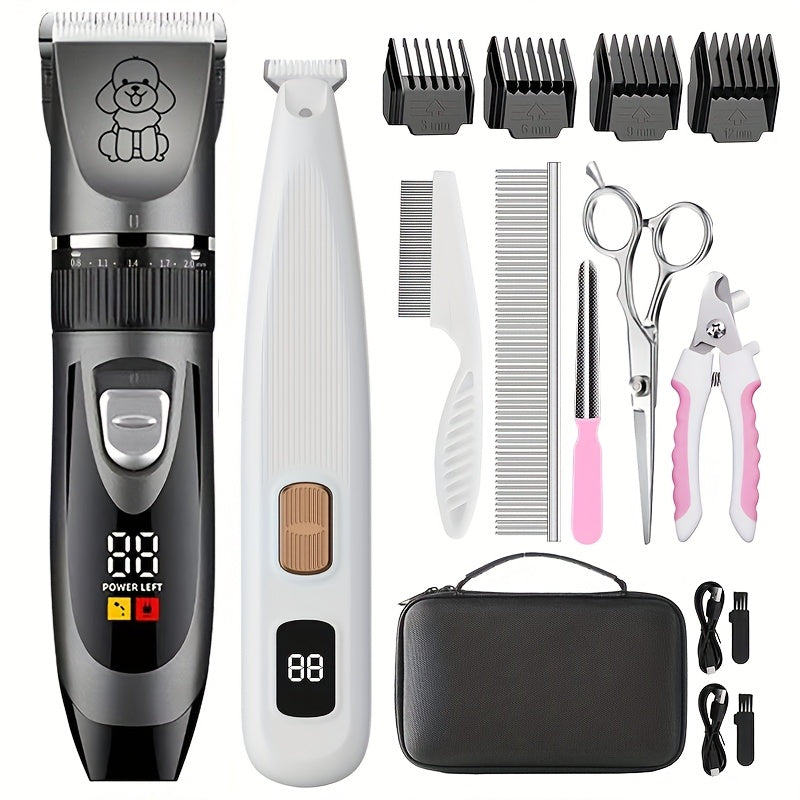 Quiet Dog Grooming Kit with Rechargeable Cordless Clippers, Electric Pet Hair Shaver for Dogs and Cats, Gold, White Kit or Gray Display Options