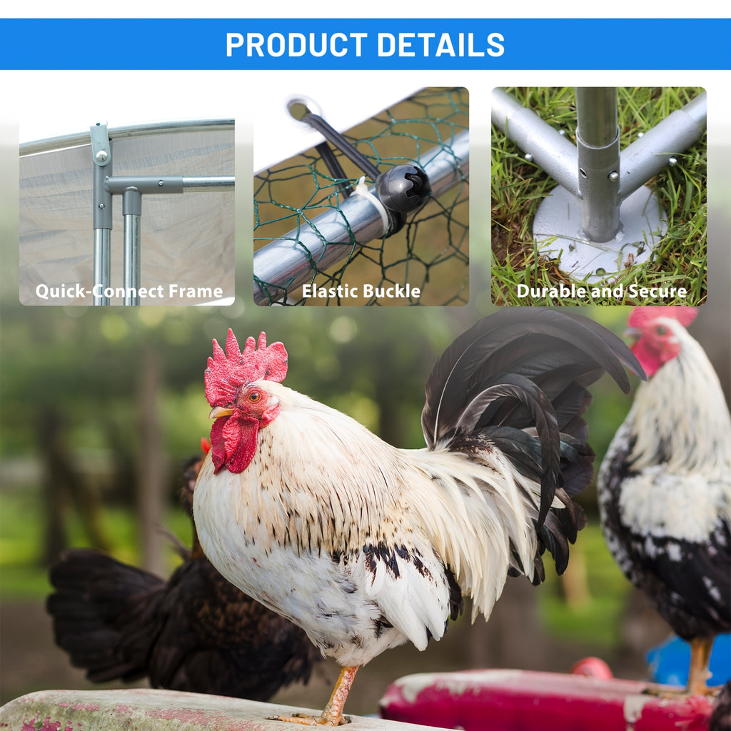 Spire Roof Chicken Coop Run with Metal Frame and Covered Section, Walk-In Outdoor Poultry Enclosure for Backyard Chickens and Ducks, Two Size Options