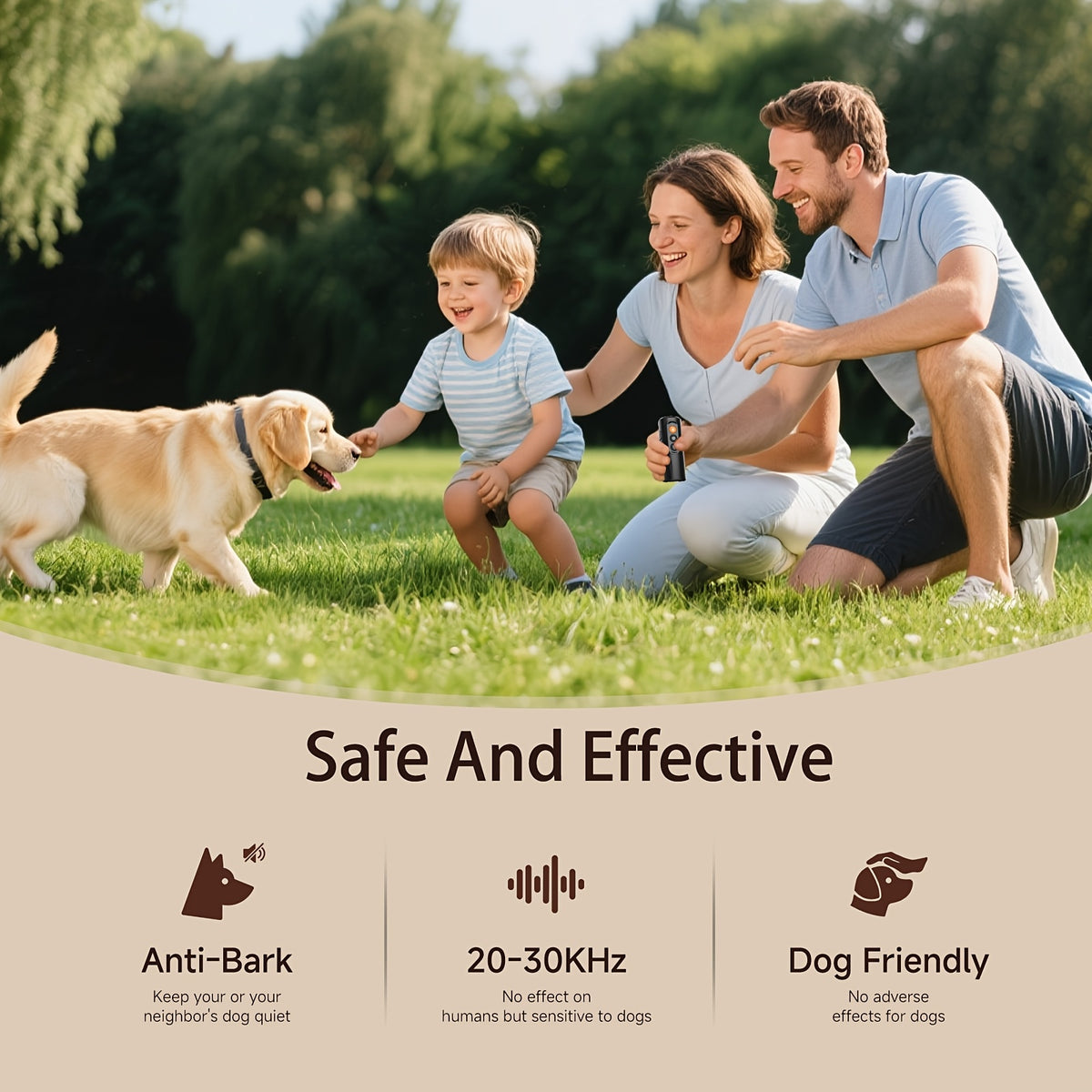 Ultrasonic Dog Deterrent with USB-C Charging, Compact Handheld Bark Training Device with LED Lights and Sound Mode for Supervised Home and Walk Use