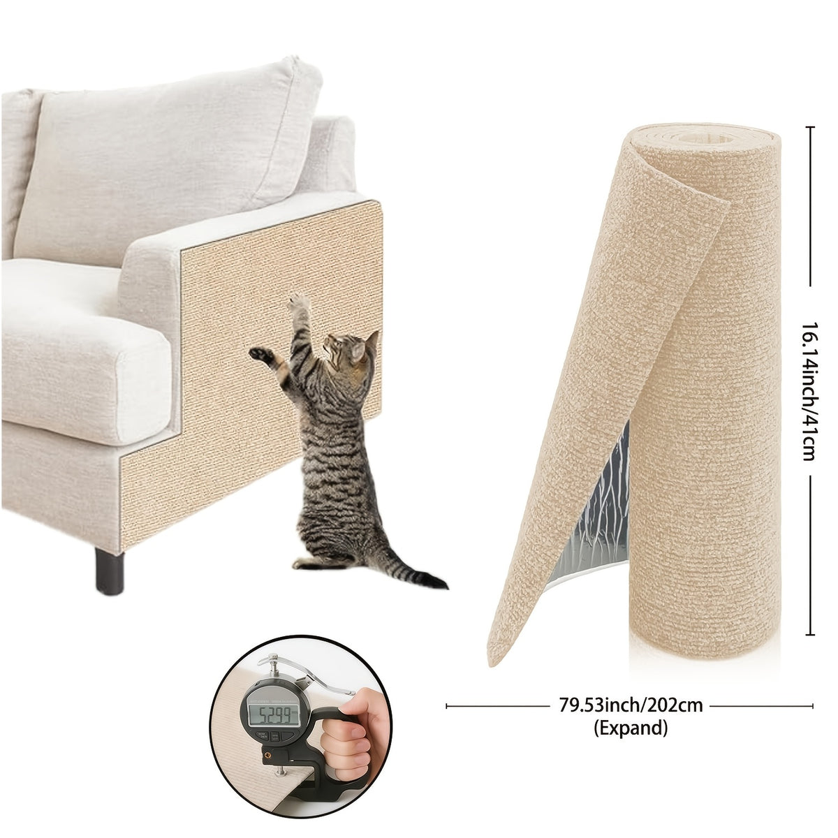 Self-Adhesive Cat Scratch Furniture Protector, Trimmable Scratching Mat for Sofa and Wall Coverage, Three Size Options and Eight Colors