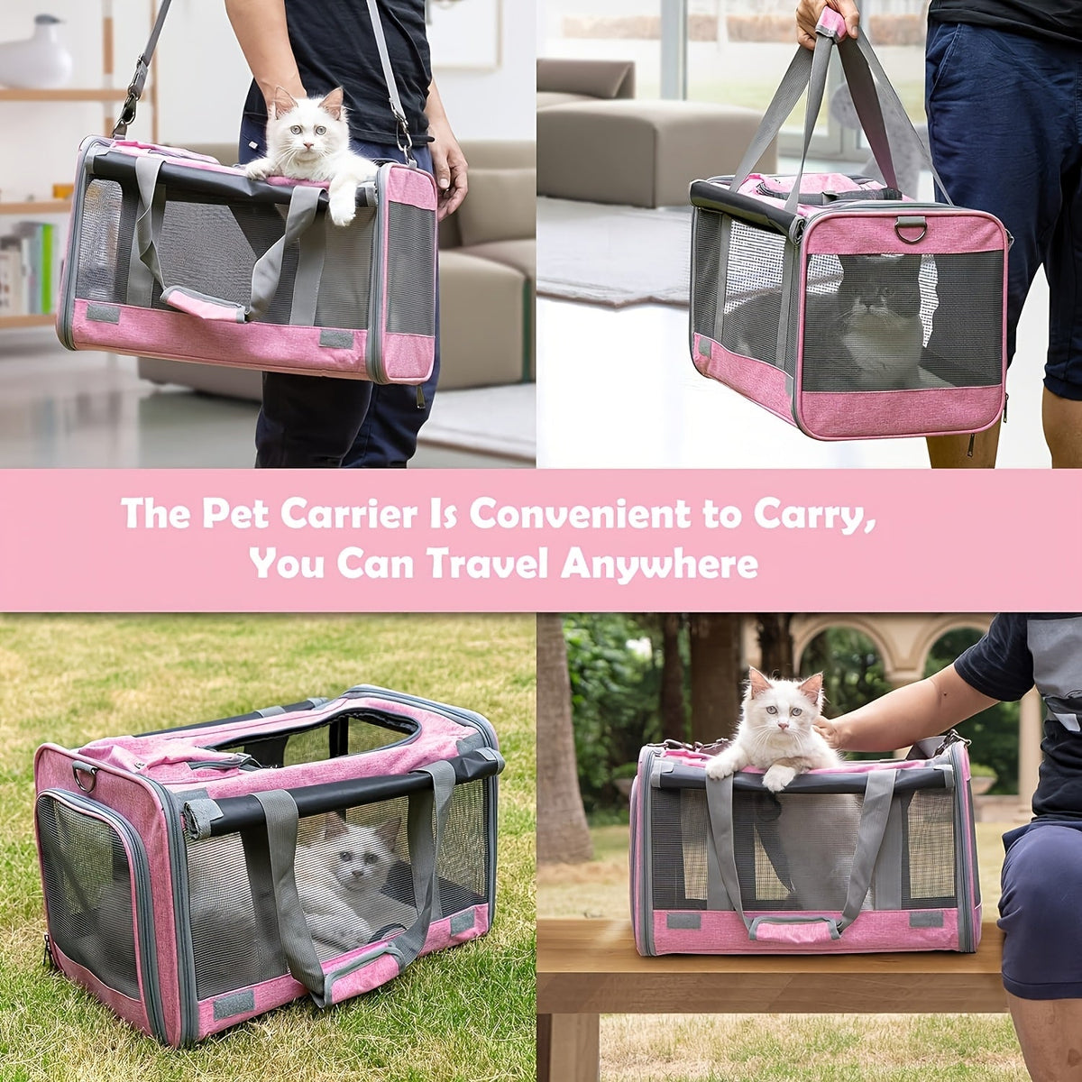 Cat Carrier Travel Set for Cats and Small Dogs, Soft-Sided Breathable Collapsible Pet Bag with Bowl, Collar or Pet Glove Bundle Options