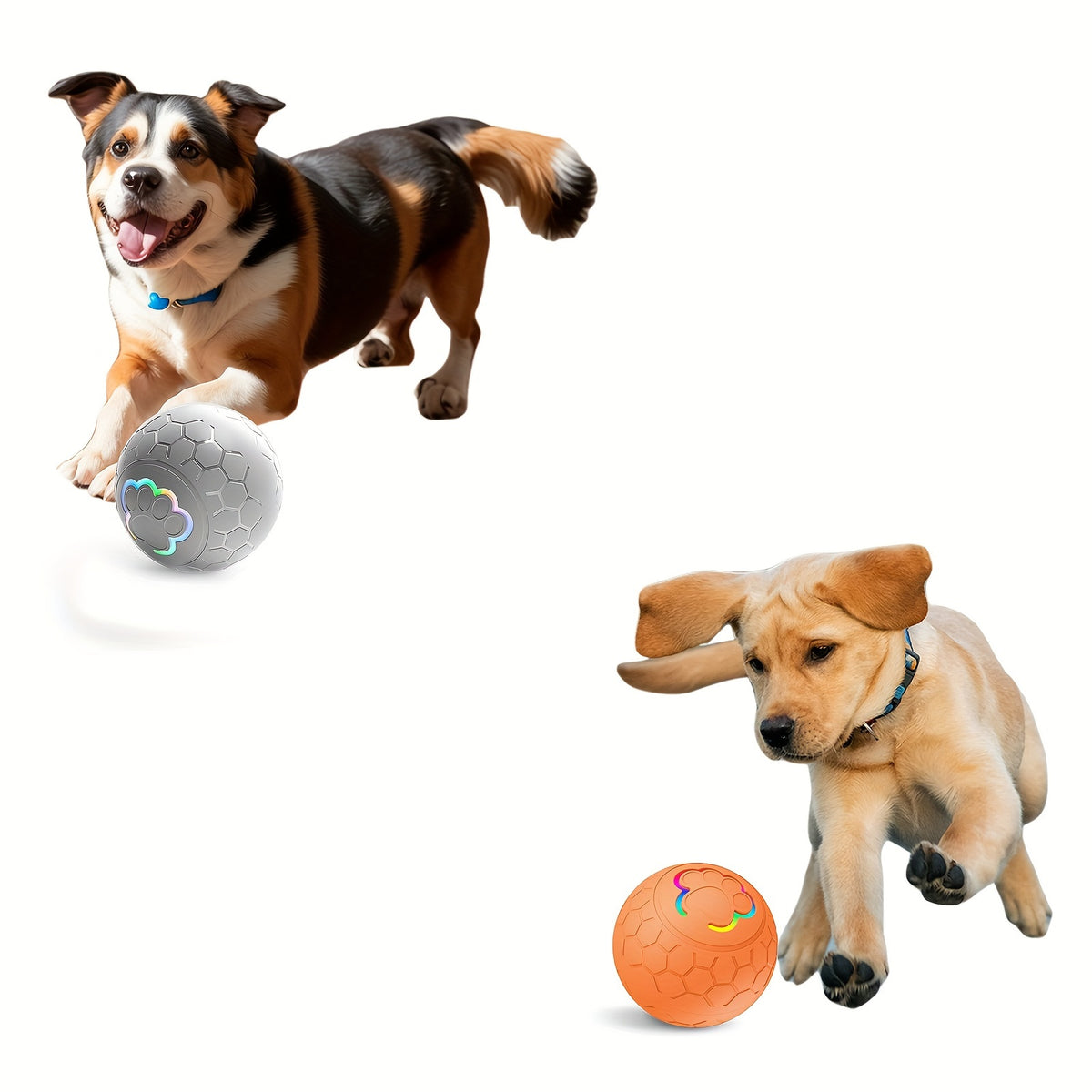 Interactive Pet Balls 2 Pack with Motion Sensor and Flashing Lights, USB Rechargeable Jumping and Rolling Toys for Small Dogs and Cats, Two Modes