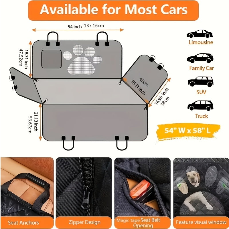 Mesh Dog Car Hammock Seat Cover, Anti-Slip 600D Heavy-Duty Rear Seat Protector for Pet Travel in Sedans, Trucks and SUVs, Blue or Black Trim