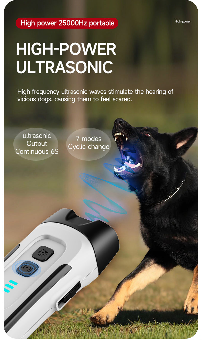Handheld Ultrasonic Dog Training Device with LED Flashlight, Adjustable Portable Bark Deterrent for Supervised Indoor and Outdoor Use