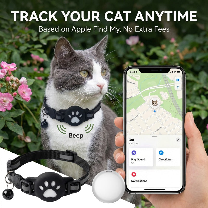 Cat Tracker Collar Set for iOS, Pet Locator with 5-Piece Option Including Two Lanyards, One Collar and Silicone Protective Case, Battery Not Included