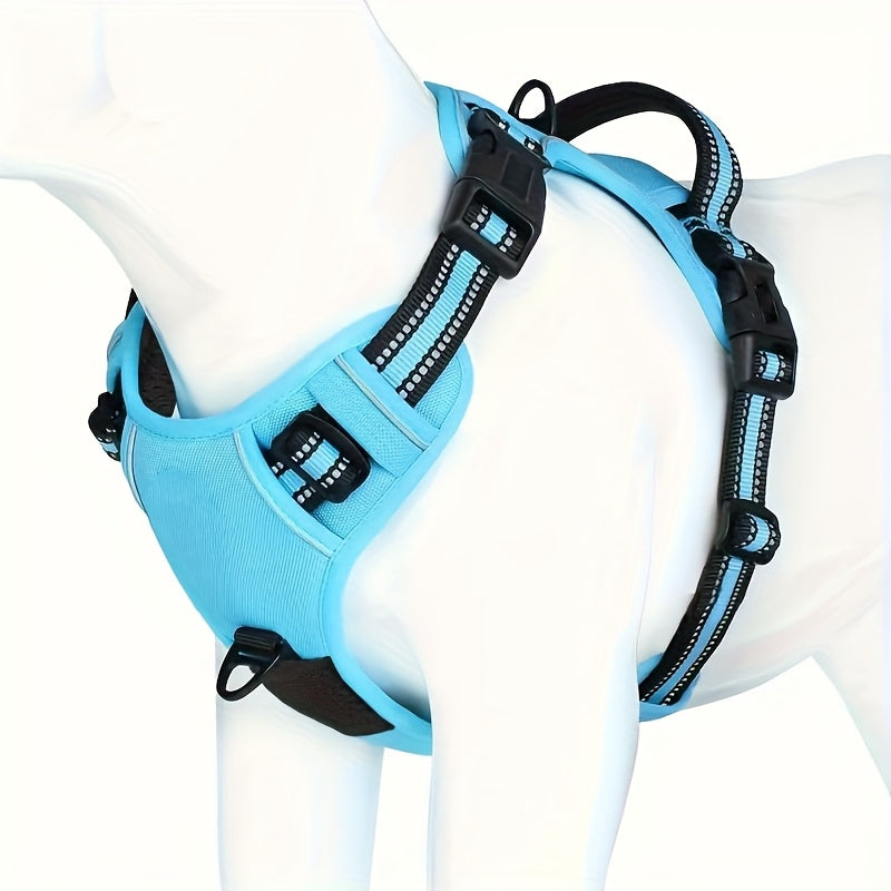 Dog Harness with Handle and Metal Clips, Adjustable Reflective No-Pull Style Walking Vest in Pink, Sky Blue, Purple or Orange for Daily Outdoor Training