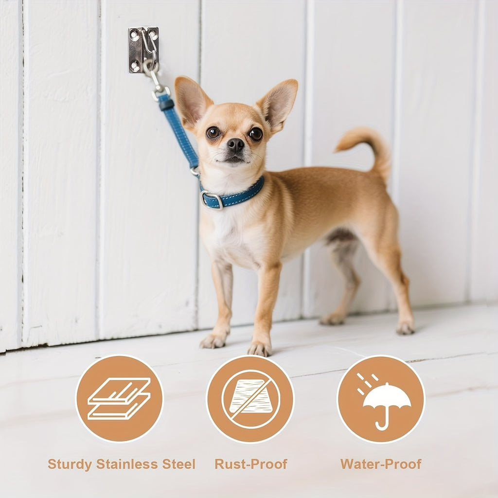 Wall-Mounted Dog Tie-Out Hooks 2 Pack, Heavy-Duty Metal Leash Attachment Hooks with Dual Switchable Design for Indoor Outdoor Use, Grey