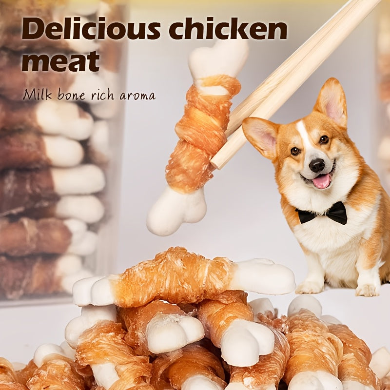 Calcium Bone Dog Chew Treats, 100g Dual Blend 2-in-1 Snacks with Listed Chicken, Duck and Cheese Flavors for Supervised Small and Medium Dog Rewards