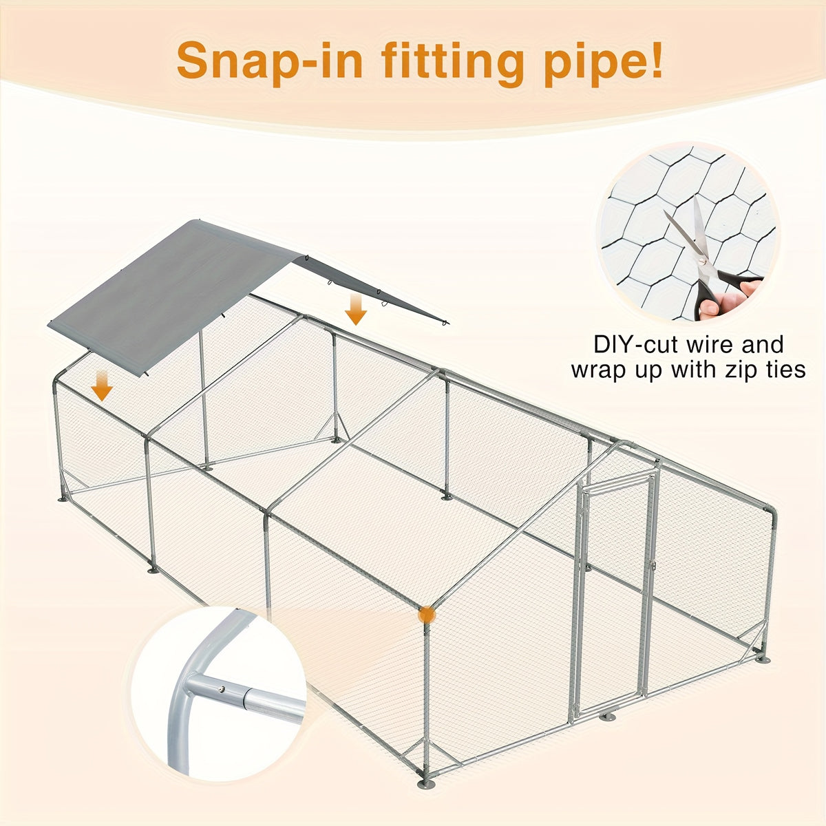 Chicken Coop with Winter Wrap Cover, Walk-In Galvanized Metal Poultry Run with Lockable Door for Backyard Hens and Ducks, White Size Options