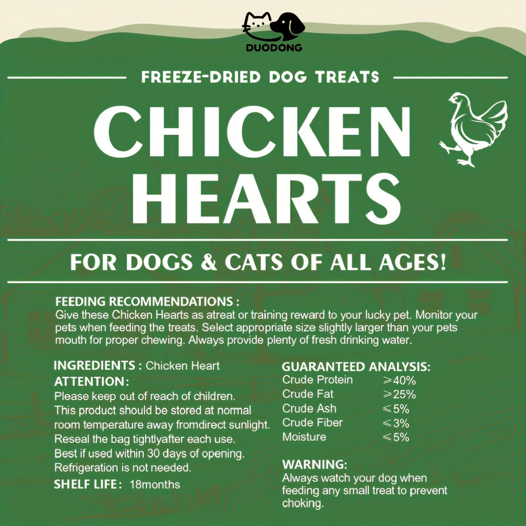 Freeze-Dried Chicken Hearts 300g for Cats and Dogs, Single-Ingredient Grain-Free Meat Treats for Training Rewards, Food Toppers and Snack Time