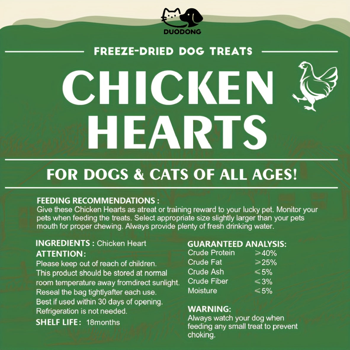 Freeze-Dried Chicken Hearts 300g for Cats and Dogs, Single-Ingredient Grain-Free Meat Treats for Training Rewards, Food Toppers and Snack Time
