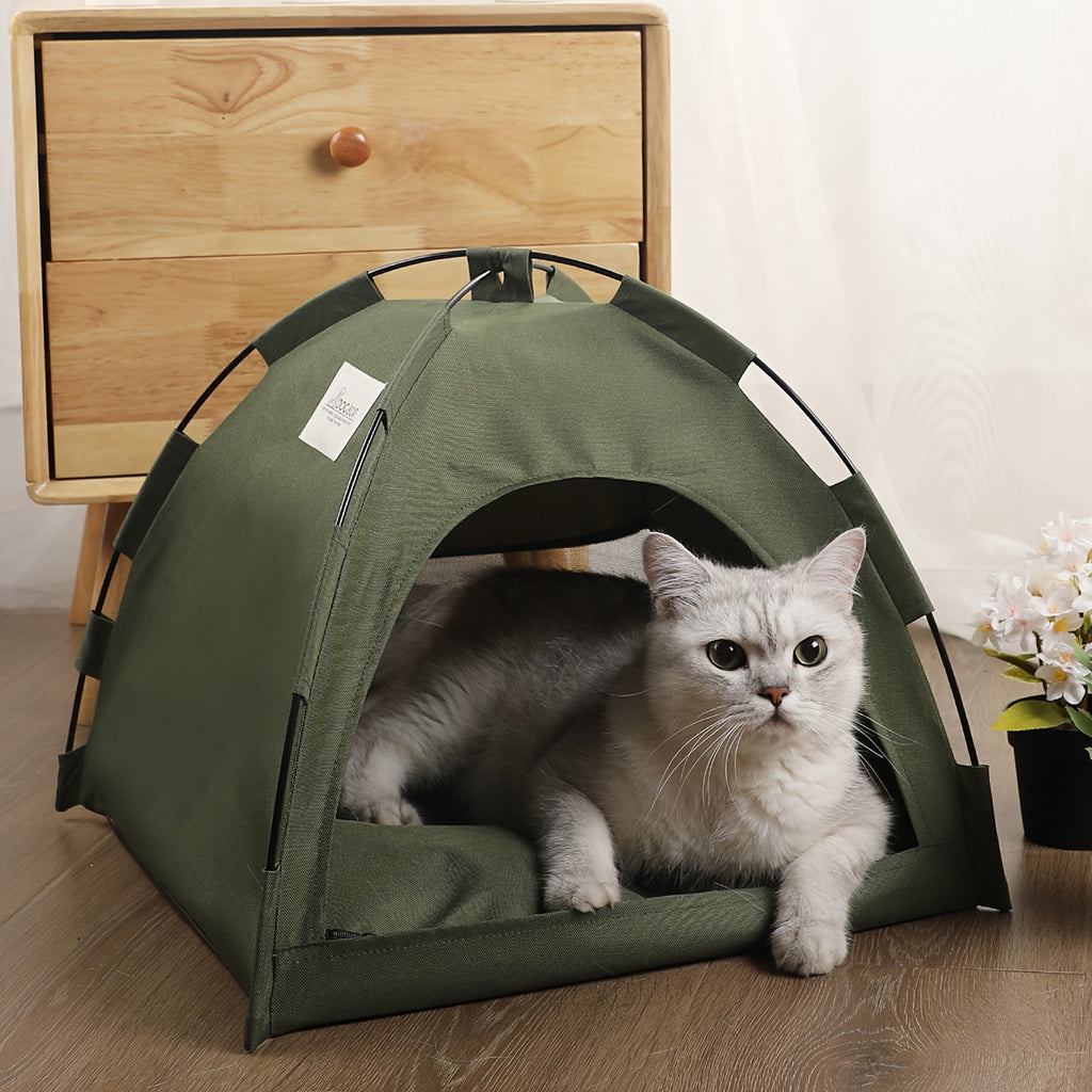 Portable Pet Sleeping Tent for Cats and Dogs, Fern Green 35 x 35 cm Cozy Nest with Solid Color Design for Home Bedtime and Supervised Travel